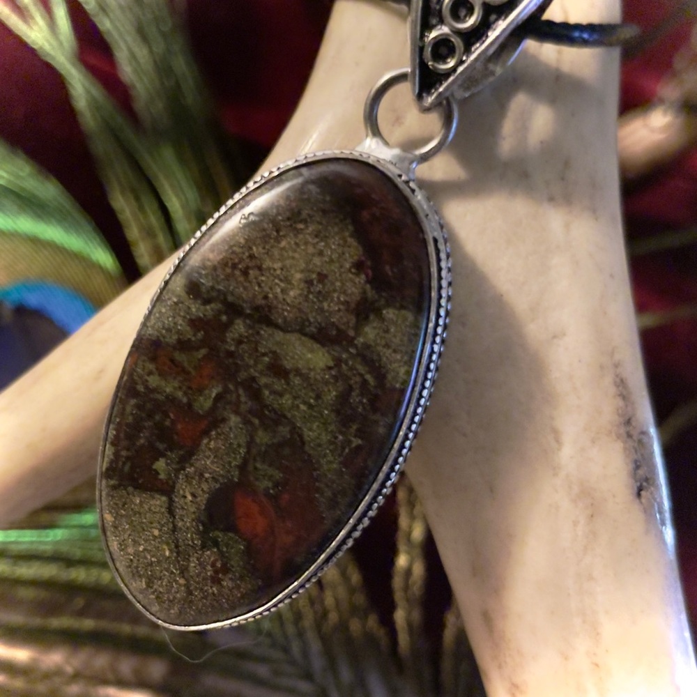 DRAGONS BLOOD JASPER 925 Silver HUGE 2.4” Native American Made PENDANT w/cord